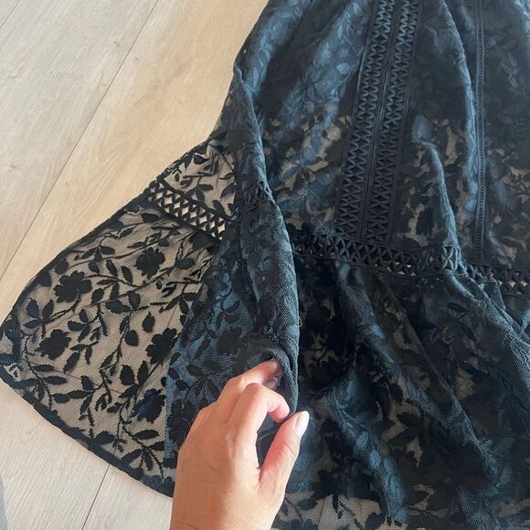 Free People Anastasia Halter Black Lace Crochet Midi Cut Out Sheer Dress size 2 - Picture 7 of 10